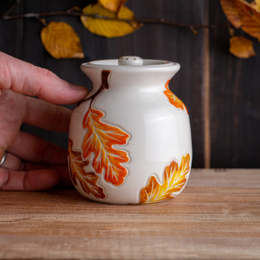 Autumn Oak Branch Lidded Jar