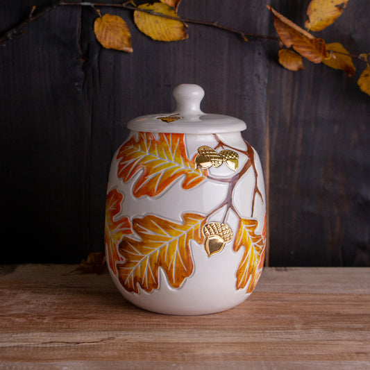 Autumn Oak Branch Jar / Utensil Holder