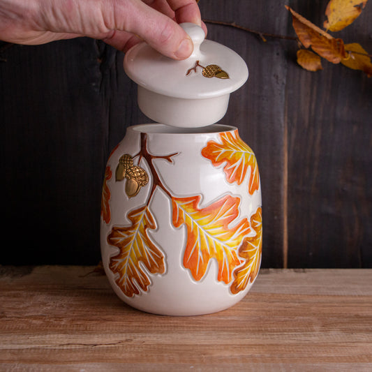 Autumn Oak Branch Jar / Utensil Holder