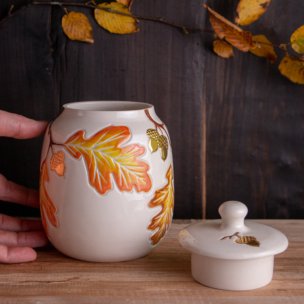Autumn Oak Branch Jar / Utensil Holder