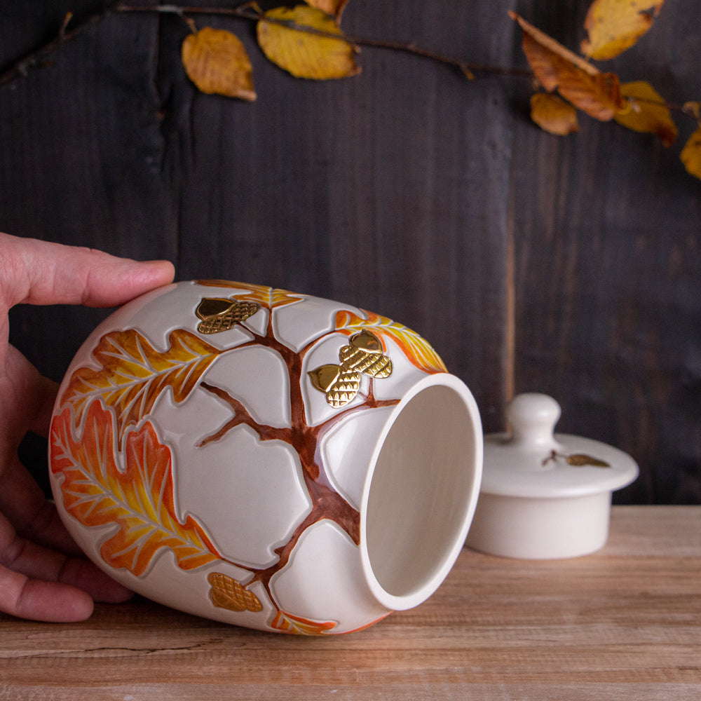 Autumn Oak Branch Jar / Utensil Holder