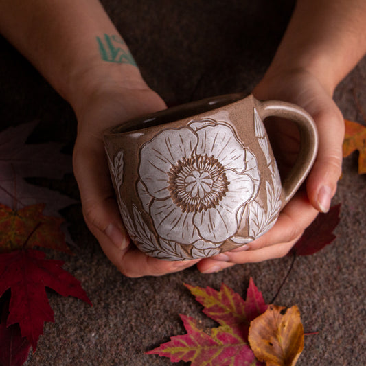 Red Sandstone Sgraffito Poppy Mug #2 [12oz]
