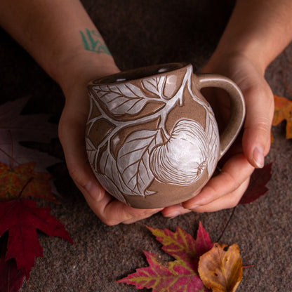 Red Sandstone Sgraffito Apple Branch Mug [13oz]