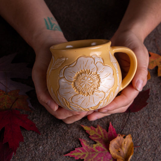 Yellow Sgraffito Poppy Mug #2 [11oz]