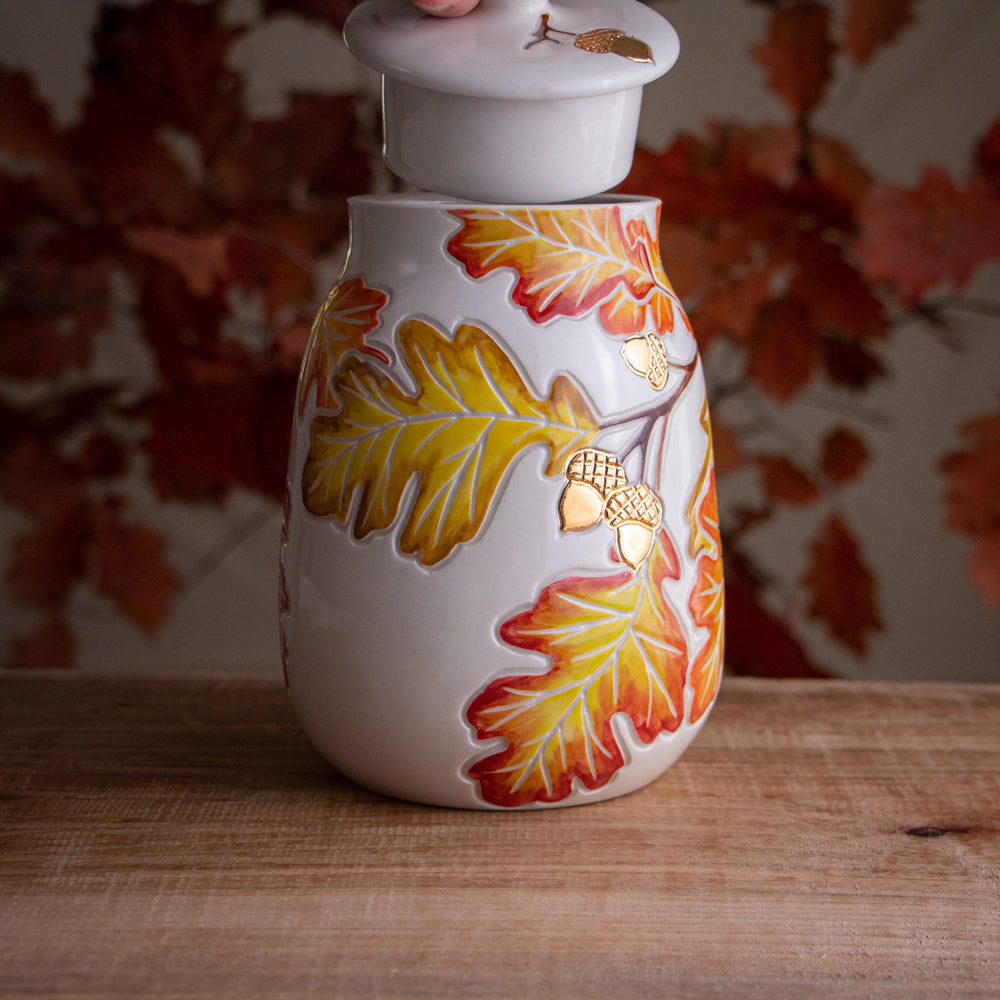 Autumn Oak Branch Jar / Utensil Holder