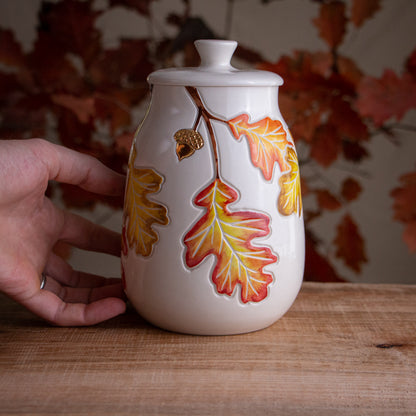 Autumn Oak Branch Jar / Utensil Holder