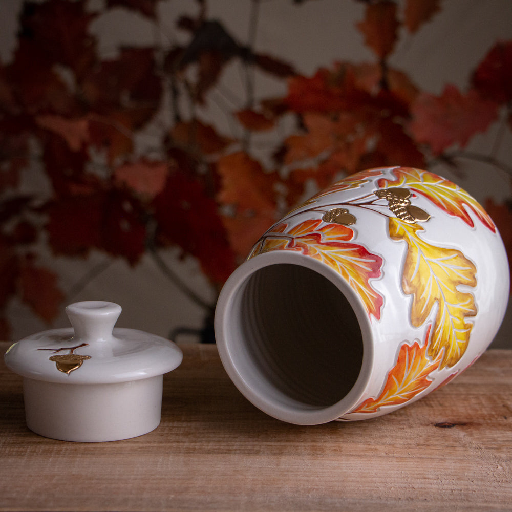 Autumn Oak Branch Jar / Utensil Holder