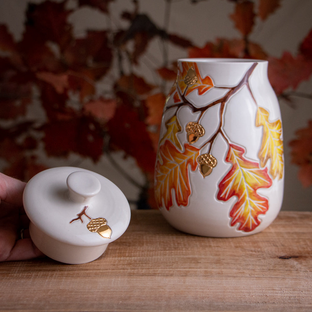 Autumn Oak Branch Jar / Utensil Holder