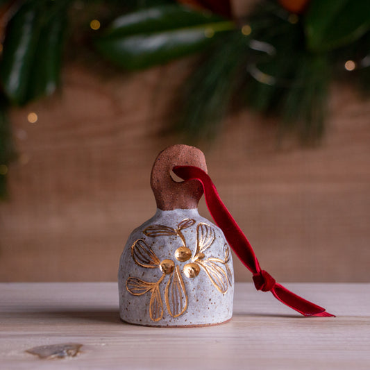 Stoneware Mistletoe Ornamental Bell