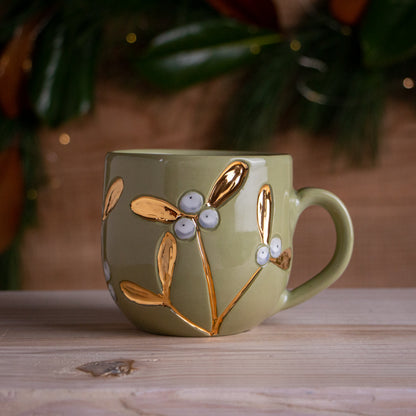 Green & Gold Mistletoe Mug #2 [16oz]