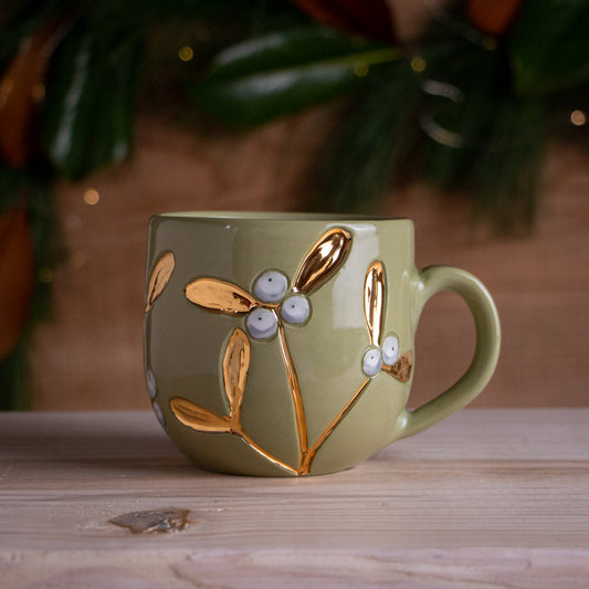 Green & Gold Mistletoe Mug #2 [16oz]