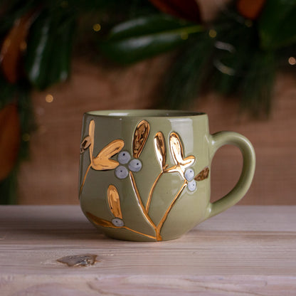 Green & Gold Mistletoe Mug #5 [14oz]