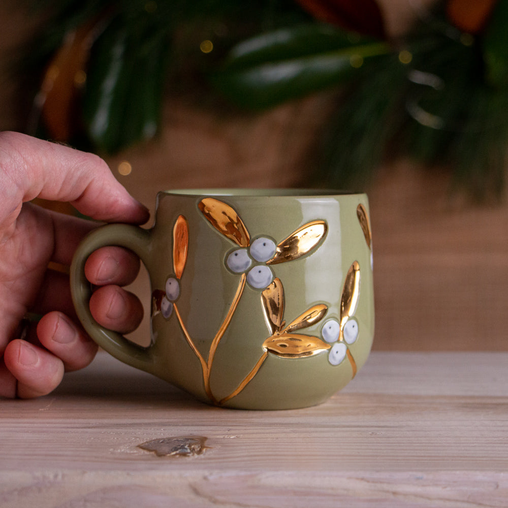 Green & Gold Mistletoe Mug #5 [14oz]