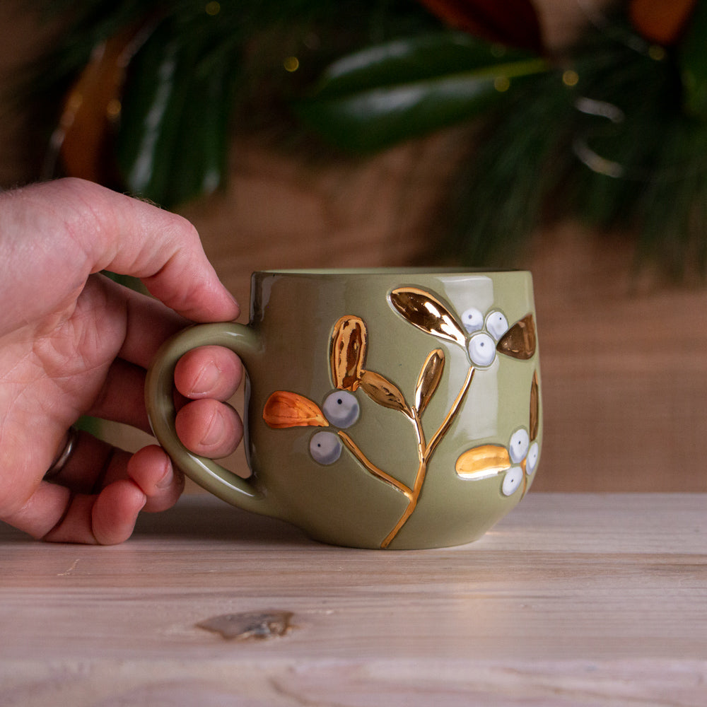 Green & Gold Mistletoe Mug #6 [13oz]
