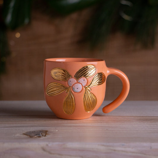 Peach & Gold Mistletoe Punch Cup 6oz