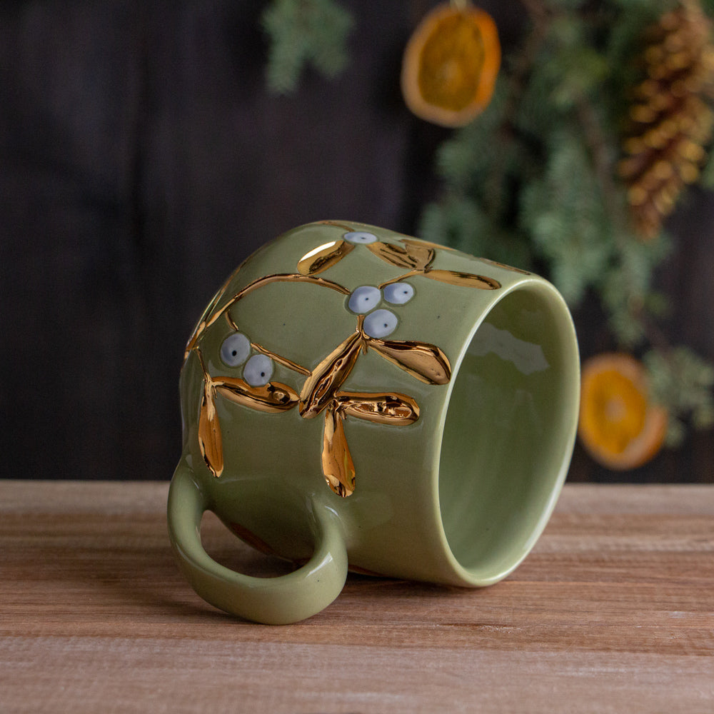 Green & Gold Mistletoe Mug #1 [14oz]