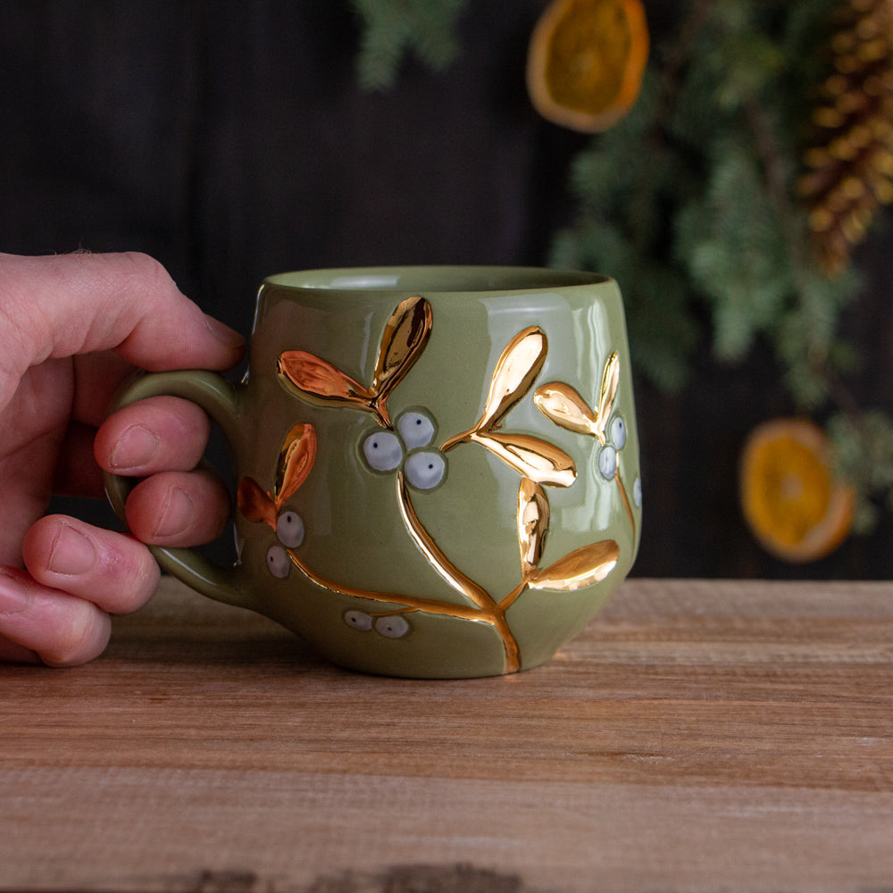 Green & Gold Mistletoe Mug #2 [13oz]