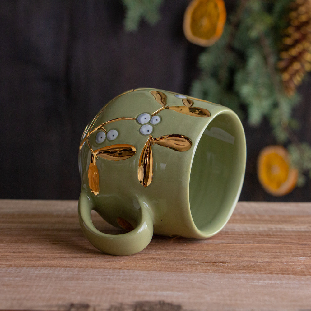 Green & Gold Mistletoe Mug #2 [13oz]