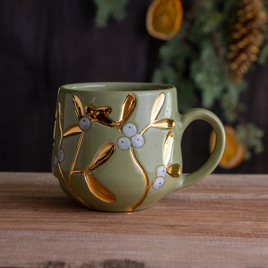Green & Gold Mistletoe Mug #3 [14oz]