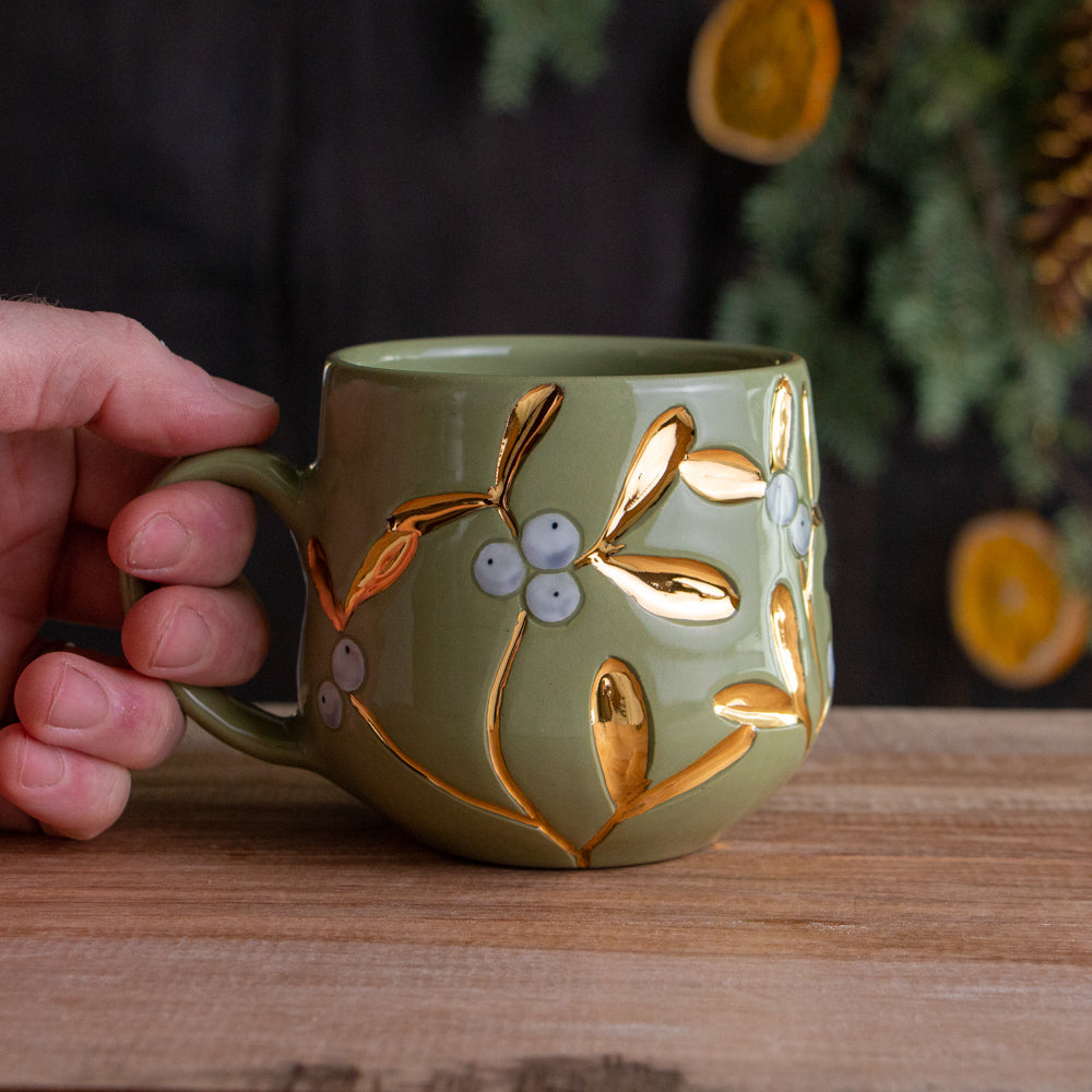 Green & Gold Mistletoe Mug #3 [14oz]