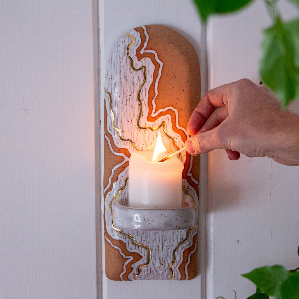 Stoneware Trail Candle Sconce Wall Hanging