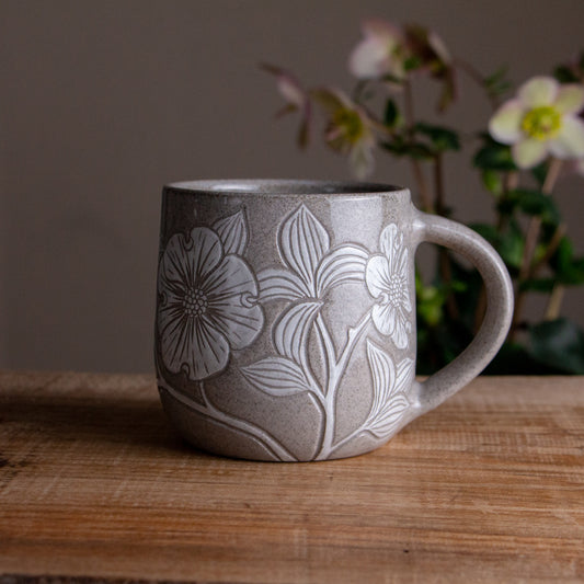 Gray Sandstone Sgraffito Dogwood Mug [15oz]