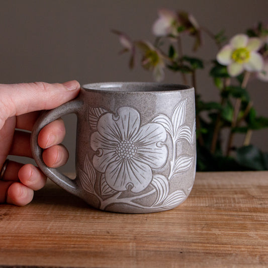 Gray Sandstone Sgraffito Dogwood Mug [15oz]