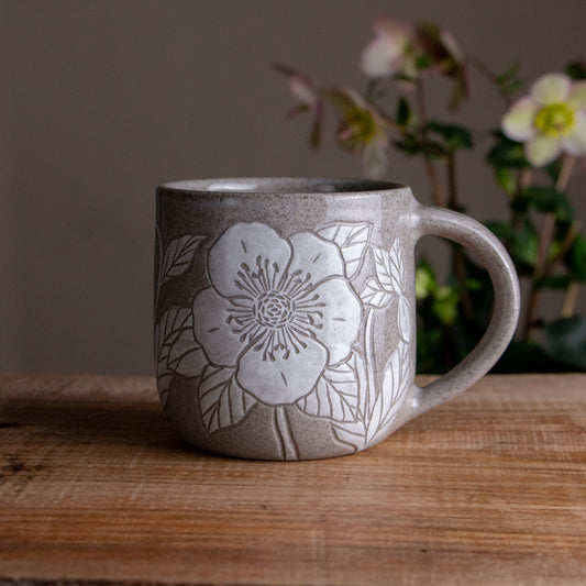 Gray Sandstone Sgraffito Hellebore Mug #1 [15oz]