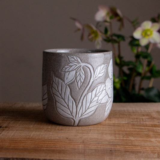 Gray Sandstone Sgraffito Hellebore Mug #1 [15oz]