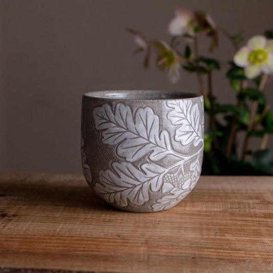 Gray Sandstone Sgraffito Oak Branch Mug #1 [12oz]