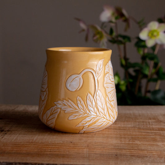 Yellow Sgraffito Poppy Mug #1 [15oz]