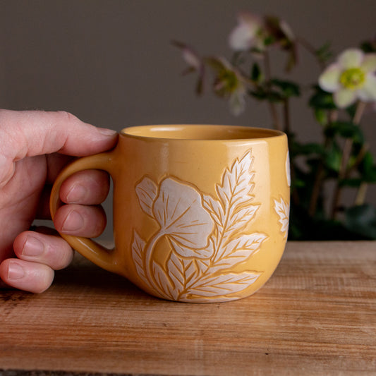 Yellow Sgraffito Poppy Mug #2 [14oz]