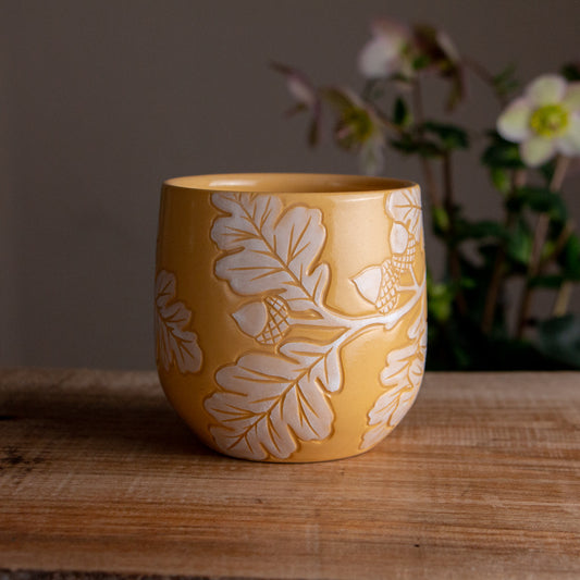 Yellow Sgraffito Oak Branch Mug #1 [15oz]