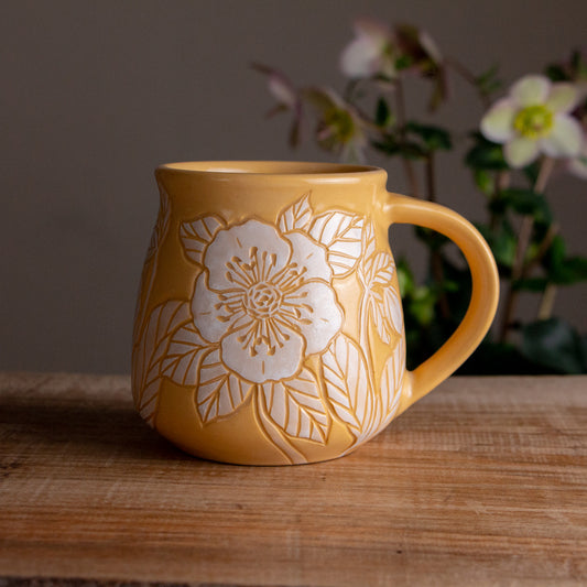 Yellow Sgraffito Hellebore Mug [15oz]