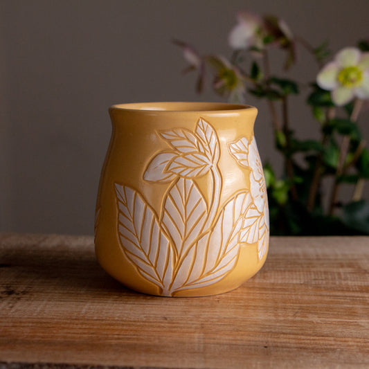 Yellow Sgraffito Hellebore Mug [15oz]