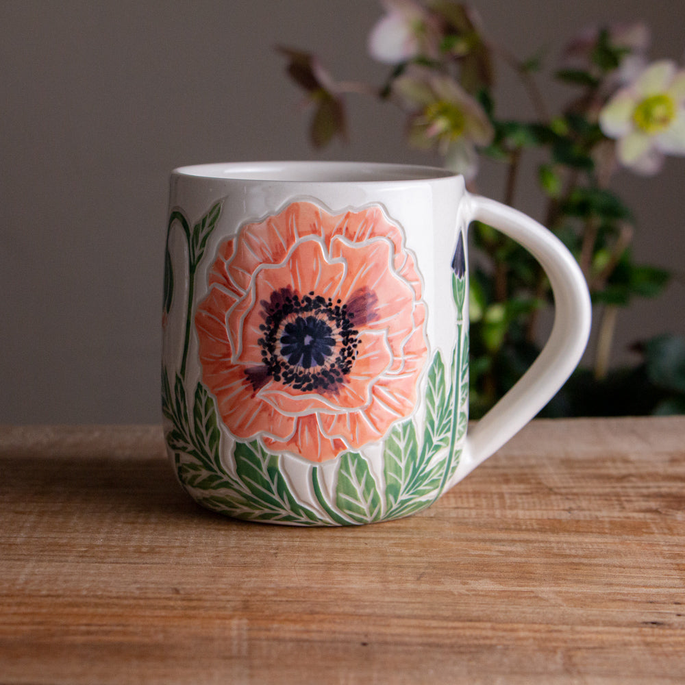 Peach Poppy Botanic Mug 17oz