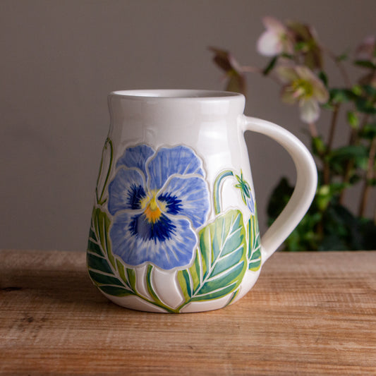 [SECONDS] Tall Blue Pansy Mug #3 [19oz]
