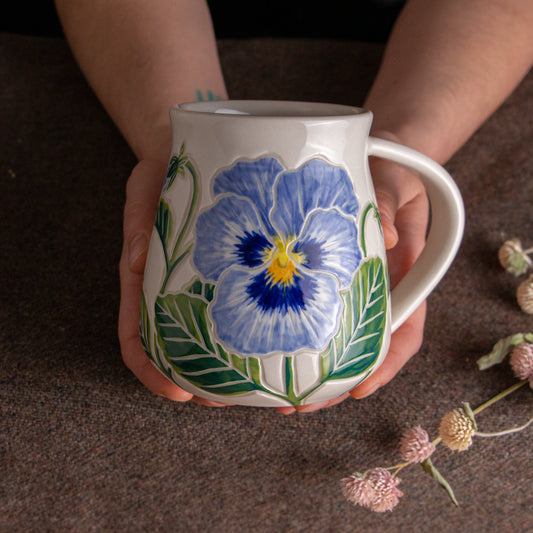 Tall Blue Pansy Mug #2 [18oz]
