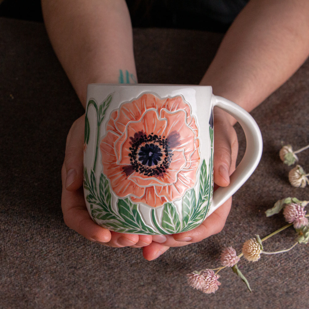 Peach Poppy Botanic Mug 17oz