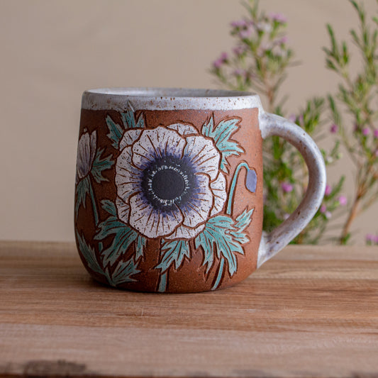 White Anemone Stoneware Mug 16oz