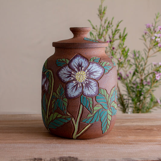 Stoneware Hellebore Lidded Jar / Canister