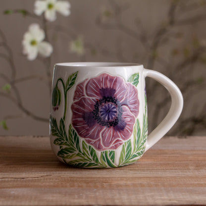 Purple Poppy Botanic Mug 16-17oz