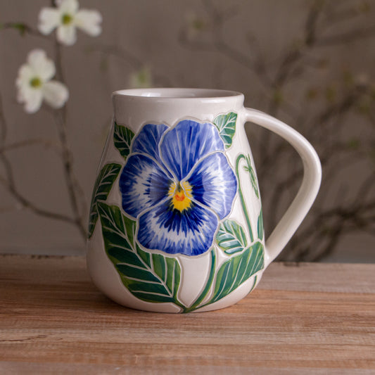Tall Blue Pansy Mug #1 [21oz]