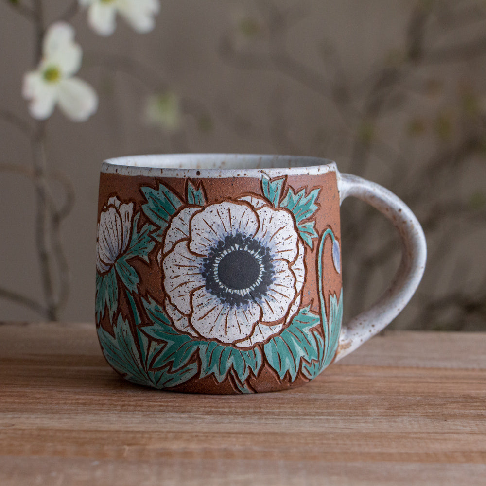 White Anemone Stoneware Mug #1 [14oz]