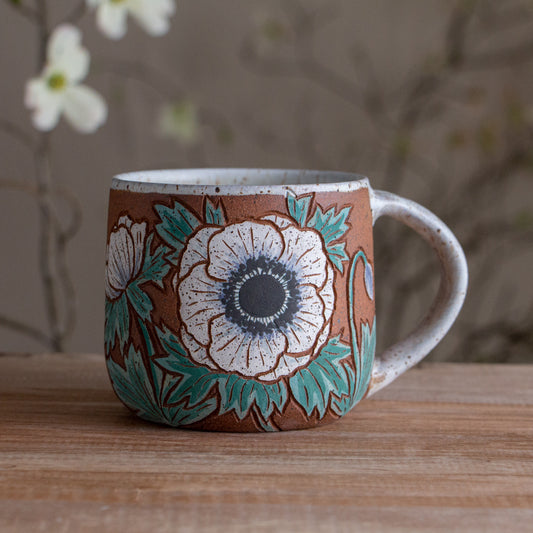White Anemone Stoneware Mug #1 [14oz]