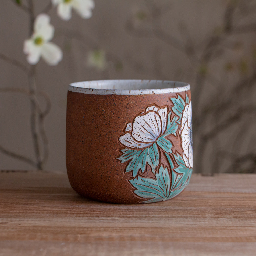 White Anemone Stoneware Mug #1 [14oz]