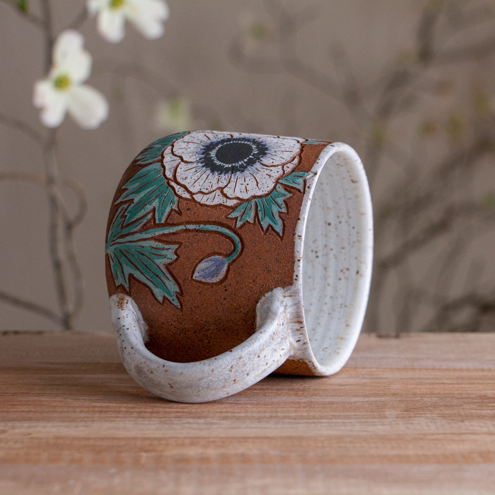 White Anemone Stoneware Mug #1 [14oz]
