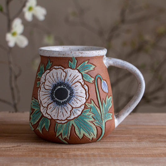 Tall White Anemone Stoneware Mug #1 [18oz]