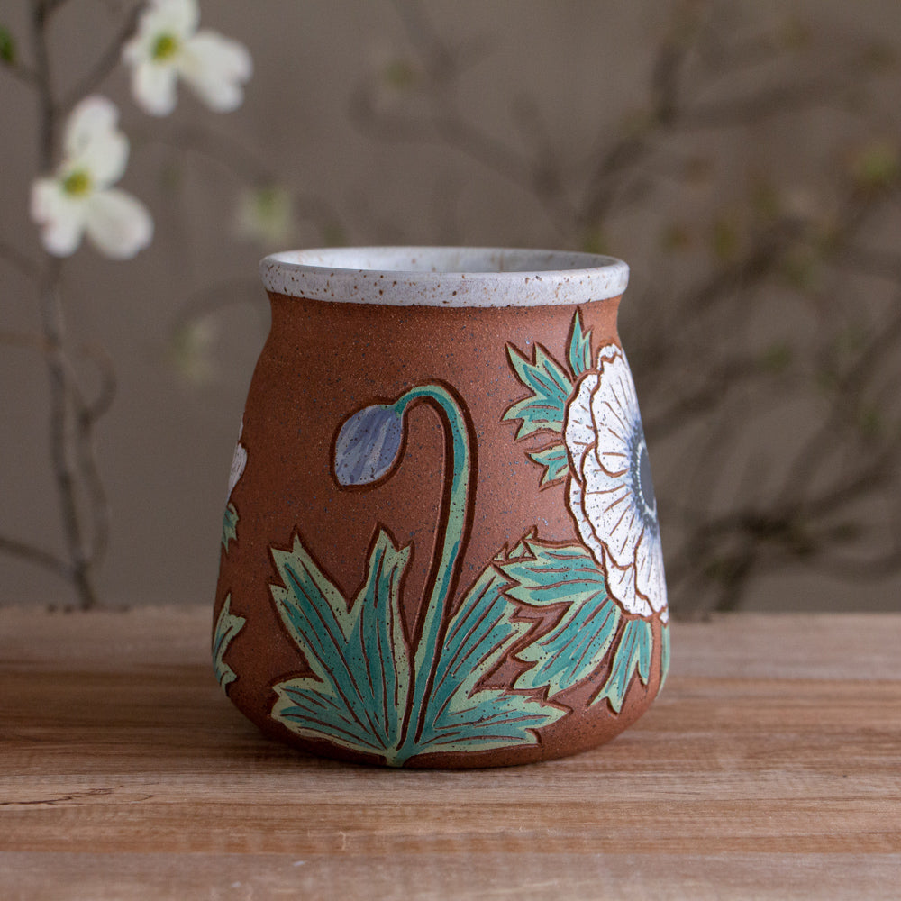 Tall White Anemone Stoneware Mug #1 [18oz]