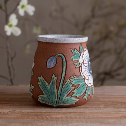 Tall White Anemone Stoneware Mug #1 [18oz]
